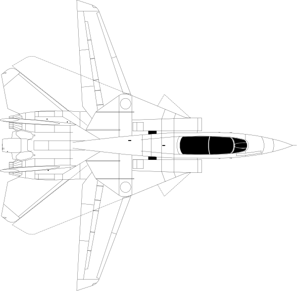 The black and white illustration shows a fighter jet with its landing gear extended against an open sky background.