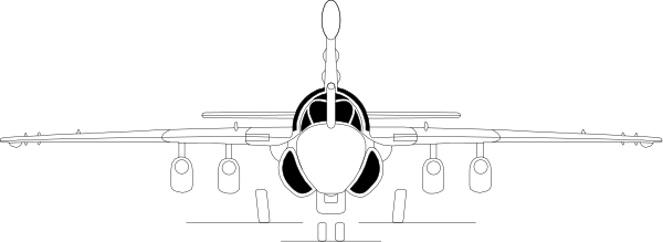 The image shows a black and white illustration of an airplane with its landing gear down against a dark background.
