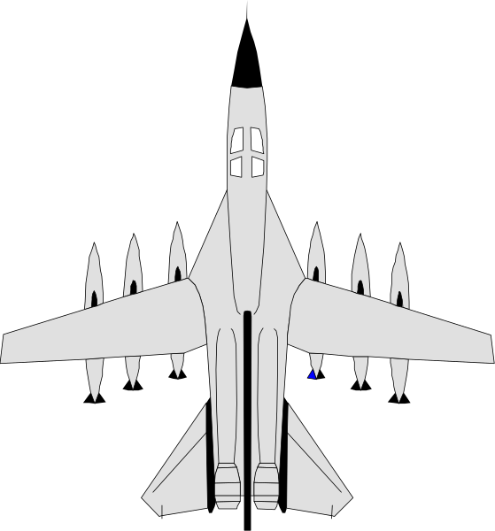The image shows two different views of a fighter jet model against contrasting backgrounds: black for front view and white for side view with missiles visible on both sides.