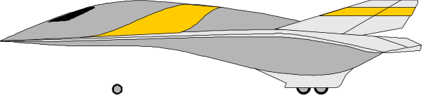 The image shows a large airplane with yellow stripes on its body flying through an overcast sky at nighttime.