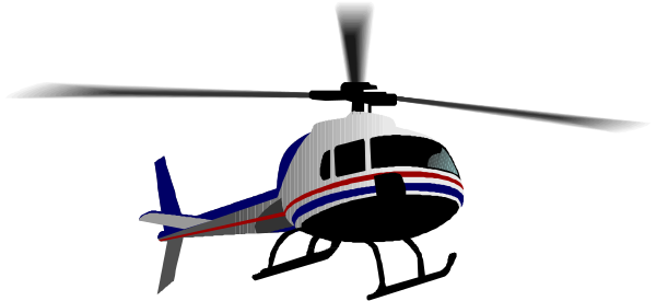 The image shows a helicopter with red stripes on its side parked against an indistinct background that appears to be dark gray in color.