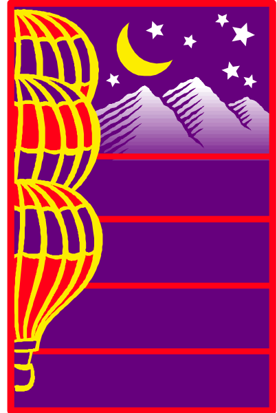 The image shows a purple banner with an illustration of a hot air balloon on it against a mountain backdrop under a starry sky at nighttime.