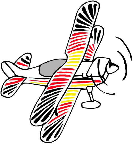 The image shows a colorful illustration of an airplane with wings spread out against a black background on top left corner.