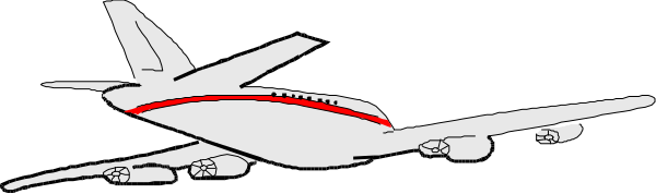 The image shows a black and white illustration of an airplane with its landing gear down on what appears to be runway at nighttime.