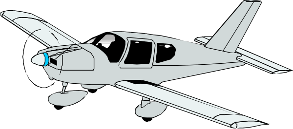 The black and white illustration shows a single propeller airplane with its landing gear down on what appears to be an airport runway at nighttime.