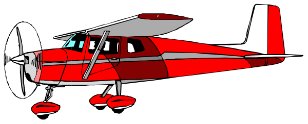 The image shows a red airplane with white propellers parked on an unseen runway at nighttime.