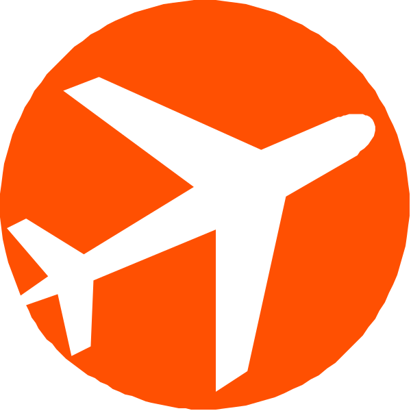 The image shows a logo with an airplane symbol inside it, surrounded by two circular rings; on top of this central design is another circle containing three smaller circles in red, white, and blue that resemble flags from different countries.