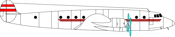 The image shows a black and white illustration of an airplane with red stripes on its body.