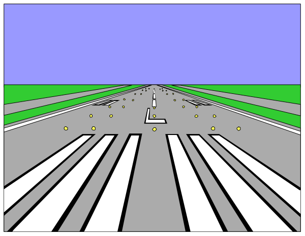 The image shows a split screen with two different views of an airport runway at nighttime: on top is a view from inside an airplane cockpit looking out over the tarmac; below it's another perspective, possibly taken by someone standing outside or in front of the plane showing multiple taxiing lights and markers.