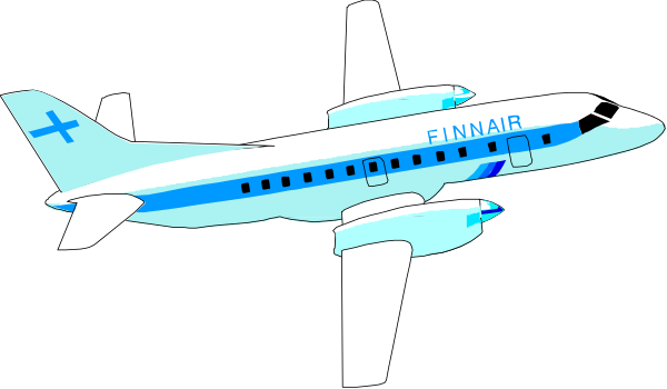 The image shows a cartoon airplane with blue livery on its body against a black background.