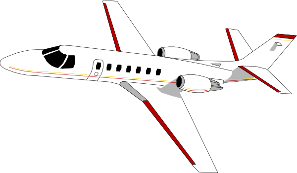 The image shows a white airplane with red stripes on its body against a black background.