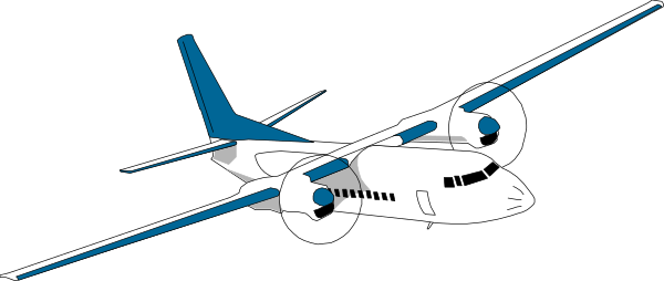 The image shows a blue airplane with white stripes on its body against an indistinct background that appears to be sky-like in coloration.