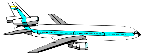 The image shows a colorful illustration of an airplane with its landing gear extended against a dark background.