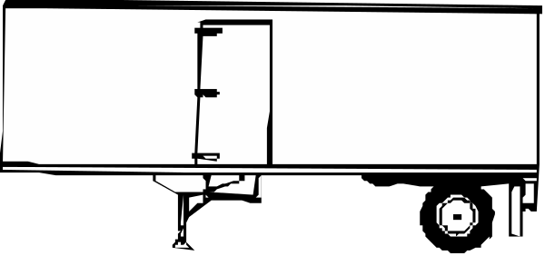 The black and white illustration shows a truck with two visible wheels on its left side parked next to what appears to be an open building structure in front of it.