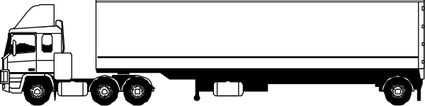 The black and white picture shows a truck with two trailers on its back driving down an empty road under clear skies.