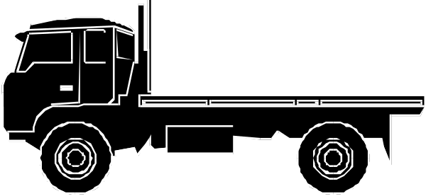 The black and white line drawing shows a truck with an open bed parked on what appears to be asphalt surface next to some grassy area.