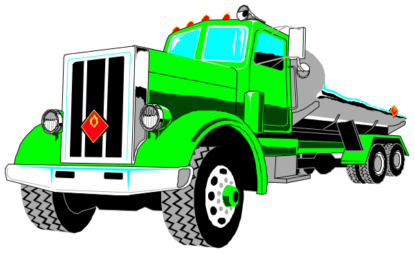The image shows a green truck with large tires parked next to it on what appears to be an asphalt surface under dark lighting conditions.