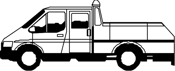 The black and white illustration shows a fire truck with an open door parked on what appears to be a street next to another vehicle that is partially visible in front of it.