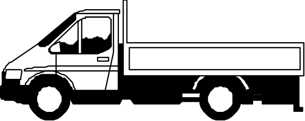 The black and white illustration shows a truck with an open bed parked on what appears to be asphalt surface at nighttime.