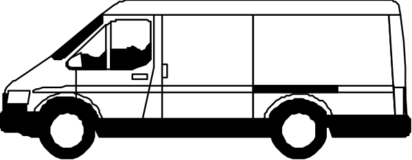 The black and white illustration shows a van parked on an unseen surface with no visible details about its surroundings.