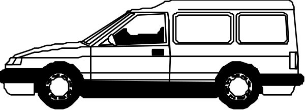 The black and white photo shows a van driving on an unseen road with no visible surroundings; there is only text at bottom right corner of image that reads "FUCK YOU".