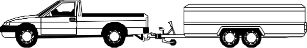 The black and white photo shows a large truck pulling an even larger trailer with two cars on it behind another car that is driving in front of them all.