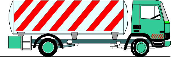 The image shows a red truck with white stripes on its side parked next to an orange cone at nighttime under clear skies in front of trees.