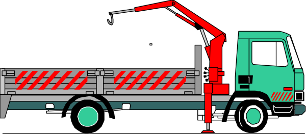 The image shows a fire truck with an extended ladder parked on top of it next to what appears to be a building under construction in front of which there is a red car driving by.