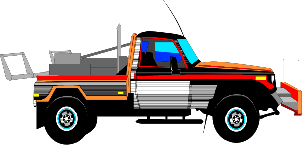 The image shows a cartoon truck with an open bed parked on a street at nighttime.