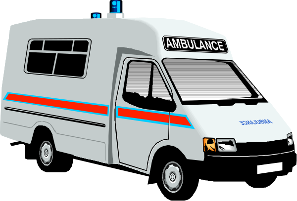 The image shows two ambulance vehicles parked side by side with their doors open; there is no text present within this small clip-art illustration.