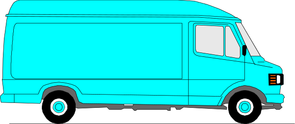 The image shows a blue van driving on an unseen road with no visible surroundings.