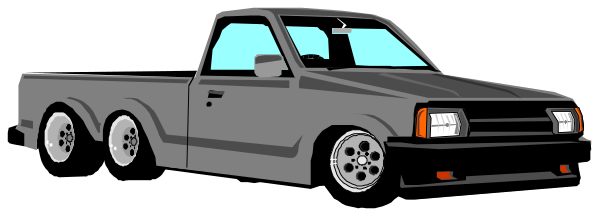 The image shows two trucks parked side by side with a person standing between them; there is no text present on this clip-art illustration.