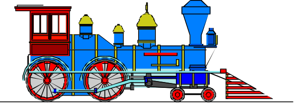 The image shows a colorful cartoon train with red wheels on tracks against a dark background.