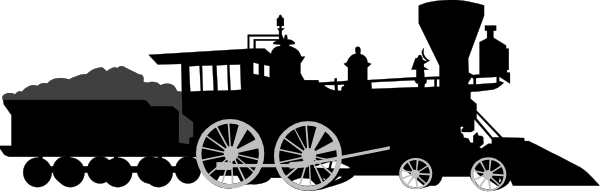 The image shows a black wagon with white wheels being pulled by two horses on either side of it.