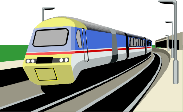The image shows a cartoon train on tracks with an overhead view of its surroundings at nighttime.