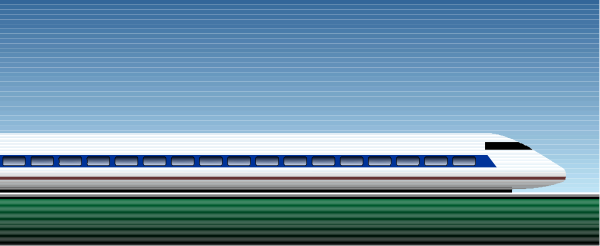 The image shows a train on tracks with water to its right side under an overcast sky.