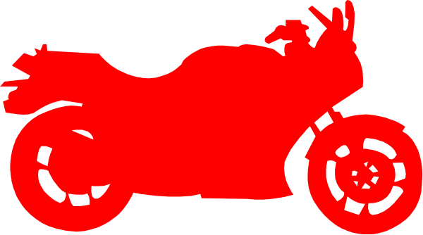 The red silhouette of a motorcycle with two wheels visible on each side is superimposed over an outline that resembles another vehicle in black against a gray background.
