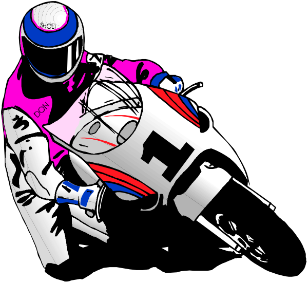 The image shows a black and white illustration of two motorcyclists on track with their bikes; both riders wear helmets and protective gear, one is in motion while leaning into a turn, displaying number 109, whereas another stands still at an angle to the viewer. They are racing against each other under what appears to be artificial lighting conditions due to shadows cast on track surface. The background features minimal details of fencing or barriers typical for motorcycle tracks and is predominantly dark with a focus on contrasting light areas around riders, their bikes,