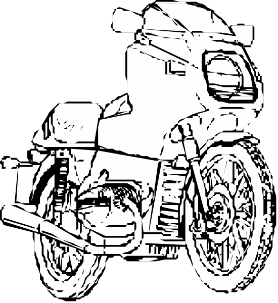 The black and white illustration shows a motorcycle parked on an unseen surface with its side facing forward against a dark background.