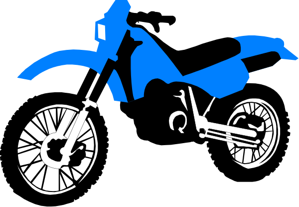 The image shows a blue motorcycle with black tires parked on an unseen surface against a dark background.