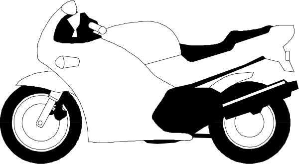 The black and white silhouette of a motorcycle with rider on it against a dark background.