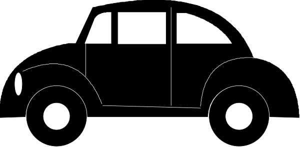 The black and white silhouette of a car with two visible wheels on it against an untextured background.