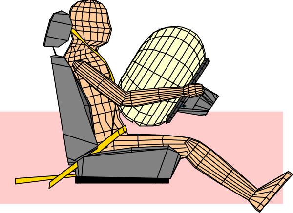 The image shows a cartoon of an animated character sitting inside a car seat with their legs crossed over each other while holding onto what appears to be steering wheel controls on either side.