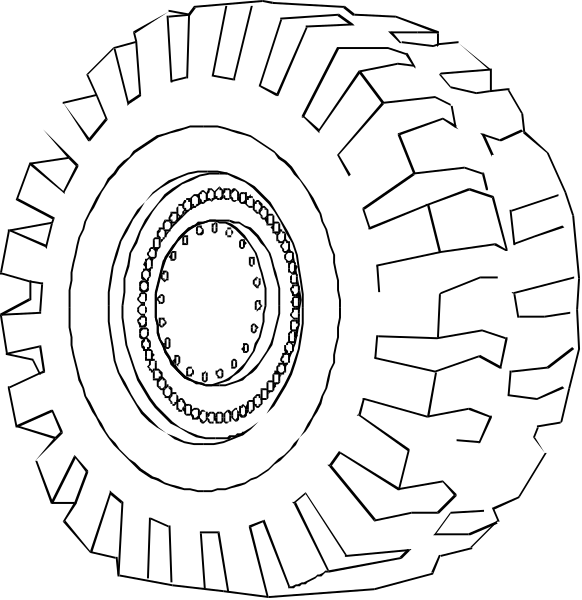 The black and white illustration shows a close up of two different views of an off road tire with treads on its sidewall.
