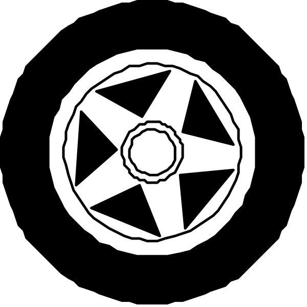 The black and white logo features a wheel with spokes inside it against an empty background.