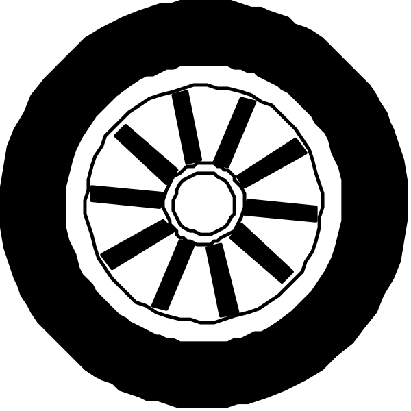 The black and white image shows a wheel with spokes inside it against a dark background.