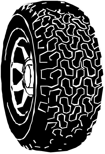 The black and white illustration shows a single tire with treads on it against a plain background.