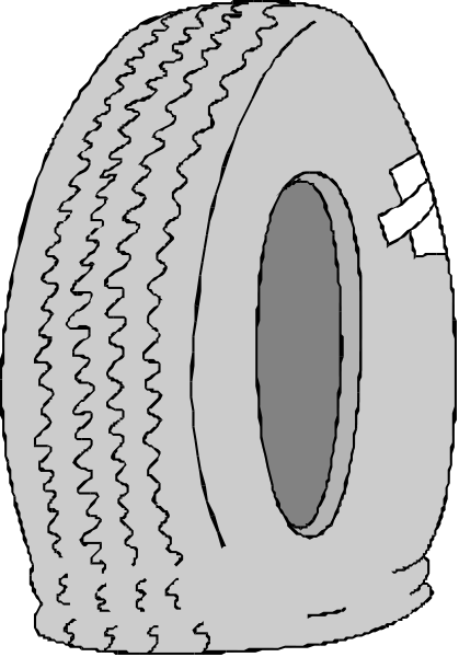 The black and white illustration shows a single car tire with treads on its sidewall against an indistinct background.