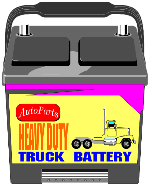 The image shows a gas tank with an advertisement for "AutoParts Heavy Duty Truck Battery" on it.