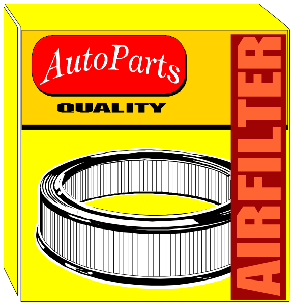 The image shows a box of AutoParts air filter with text "AUTO PARTS" on it, indicating that this is an advertisement for automotive filters made by Autoparts Quality.